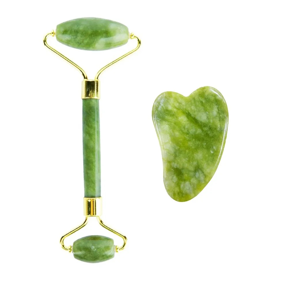 Jade Roller And Guasha Face Roller Facial Beauty Roller Skin Care Tools Massager For Face Eyes Neck Relieve Fine Lines And Wrinkles Natural Stone