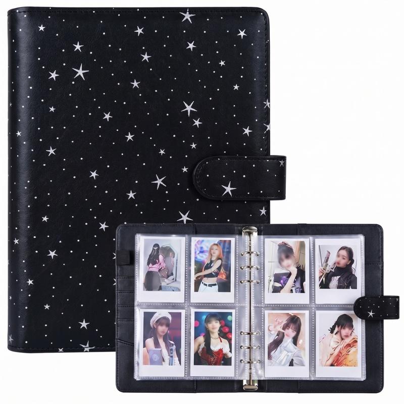 New A5 PU Leather Binder Cover with Magnetic Buckle Closure, 6 Ring Personal Notebook for Organizing Planner, Photo Card Sleeves