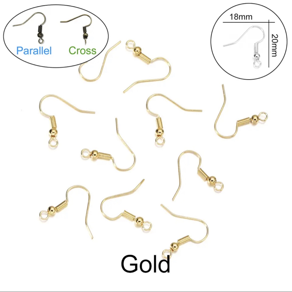 50pcs/lot 20*17mm Silver & Gold Color Bead Charms Earring Wires With Ear Hook Earrings Clasp Findings Supplies For Jewelry Making DIY