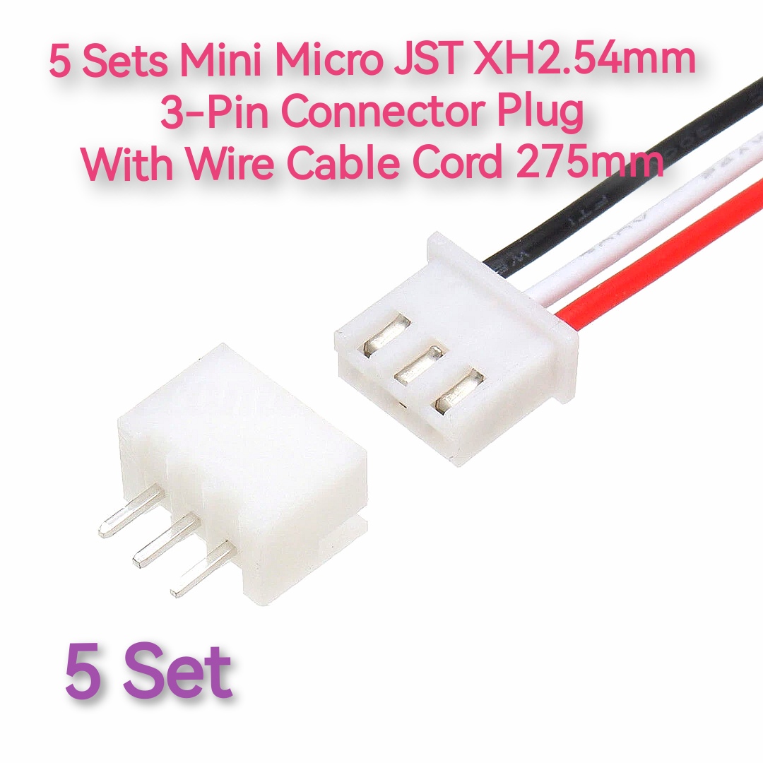 5 Sets Mini Micro JST XH2.54mm
 3-Pin Connector Plug 
With Wire Cable Cord 275mm