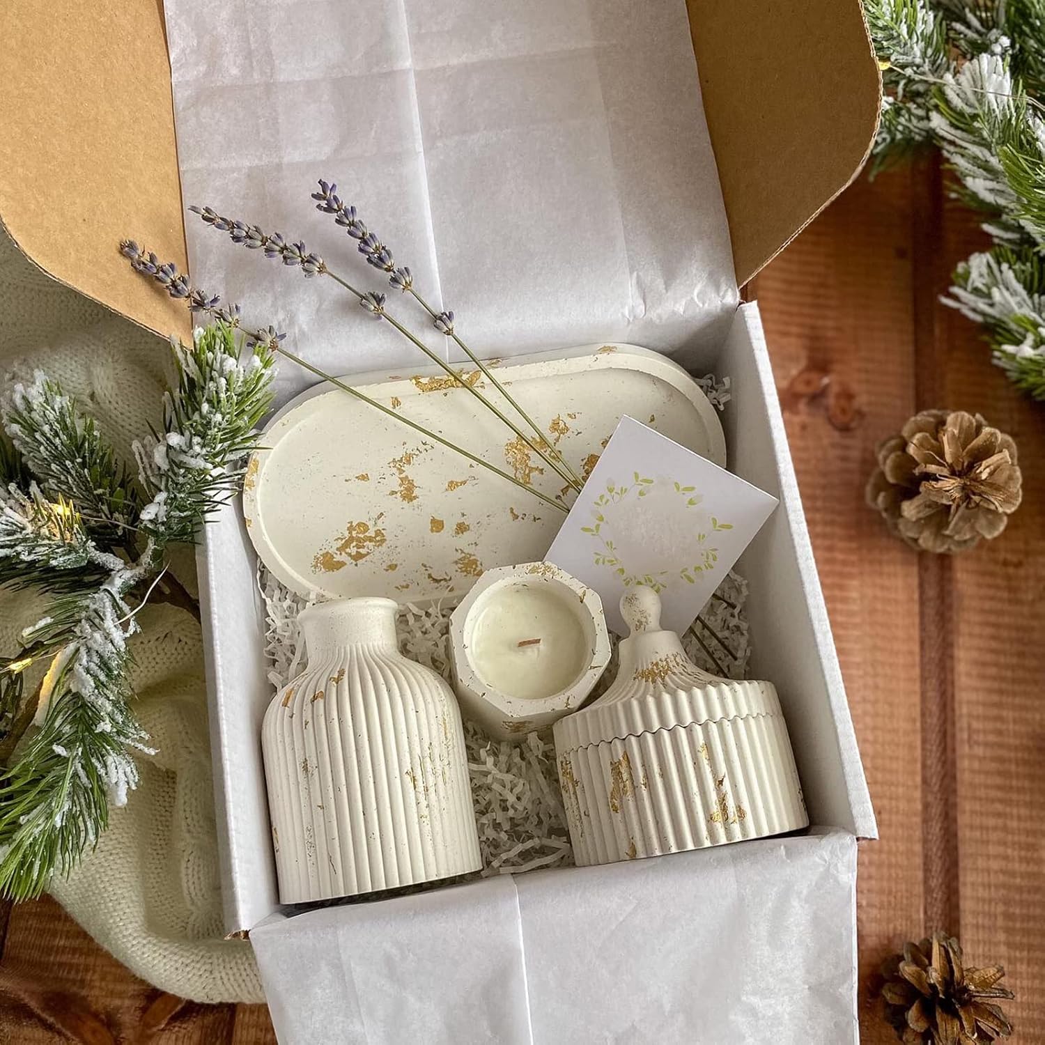 3 Pcs Deal of Home Decor  1x Ribbed Concrete Flower Vase, 1x Ribbed Concrete Trinket Storage Jar & 1x Oval Shaped Concrete Trinket Tray  Decorative Accents  Storage & Organisation  Home Fragrance & Aromatherapy  Candle & Candleholders  Gift Sets