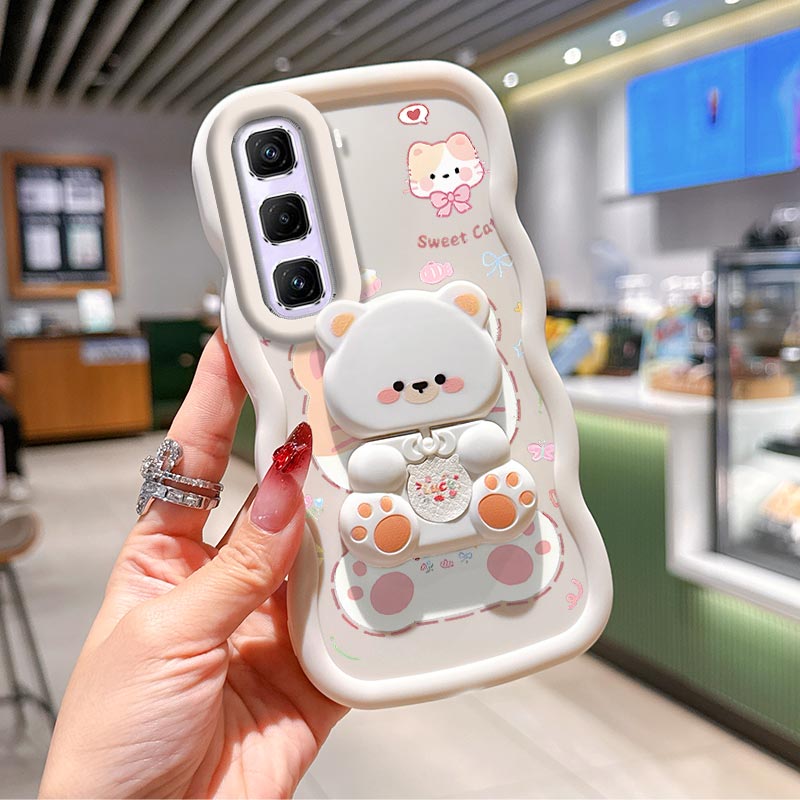 Hot 50 Sweet cat Wavy Shape Silicone Bracket Phone Case For infinix Hot 60i 50 50i 60 40 Note 40S 50 50Pro 40Pro 50S Cover