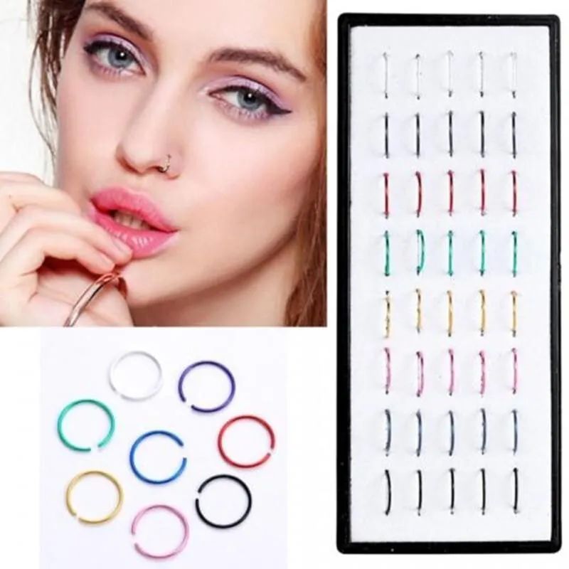 20 Pcs of Multicolor Nose Ring Plain, Piercing And Non Piercing Nose Ring Fo... For Everyday Nose Styling
