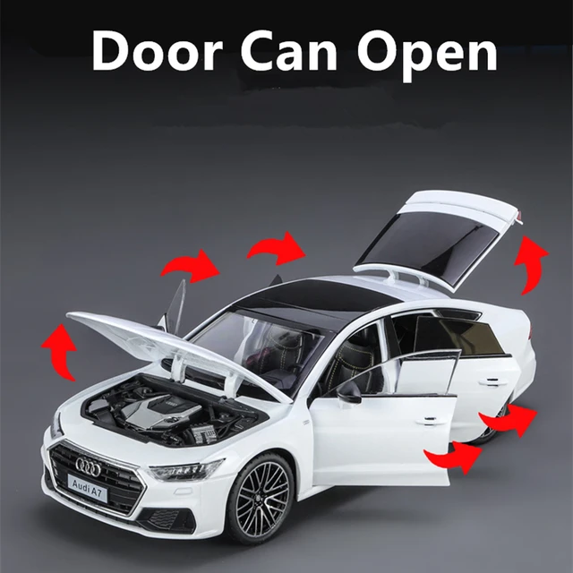 1:24 Audi A7 Toy Car Model Diecast Alloy Vehicle Miniature Pull Back Sound & Light Doors Openable Collection