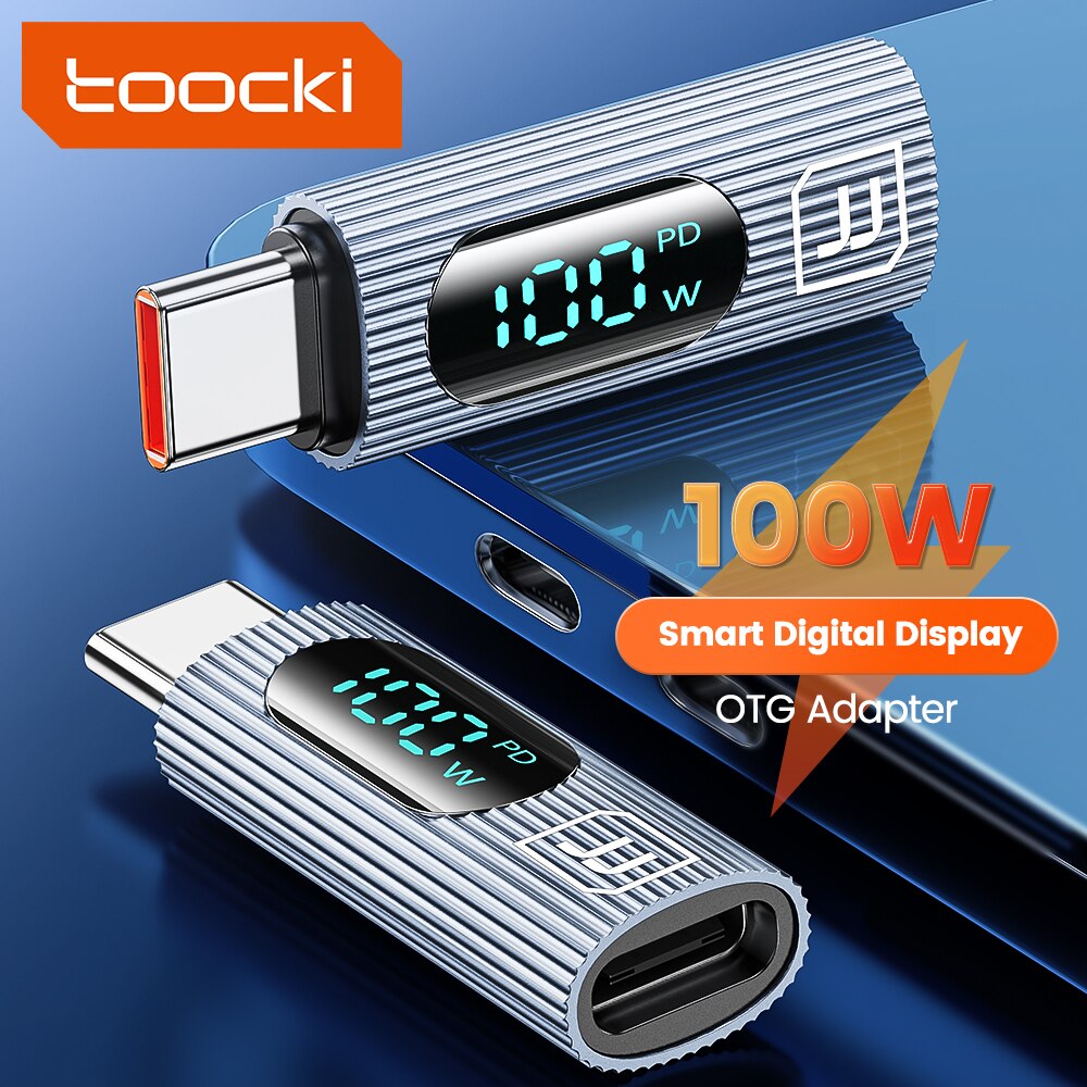 Toocki 2 Pack OTG Adapter 100W Digital Display USB Type C Male to Type C Female OTG Adapter PD Fast Charging Convertor For Redmi