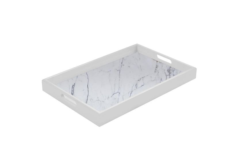 A sleek marble tray with smooth edges, featuring sturdy side handles for easy carrying. Perfect for adding elegance to serving or decor displays. 4