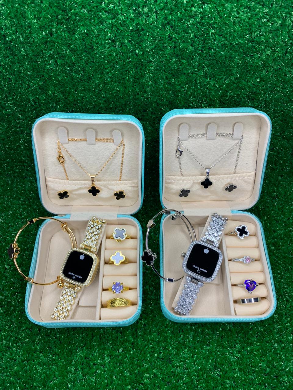 Pack of 6 Watch Set for Women Stainless Steel Analog Quartz Watch with Accessories Fashion and Luxury Style Multiple Colors (with box)