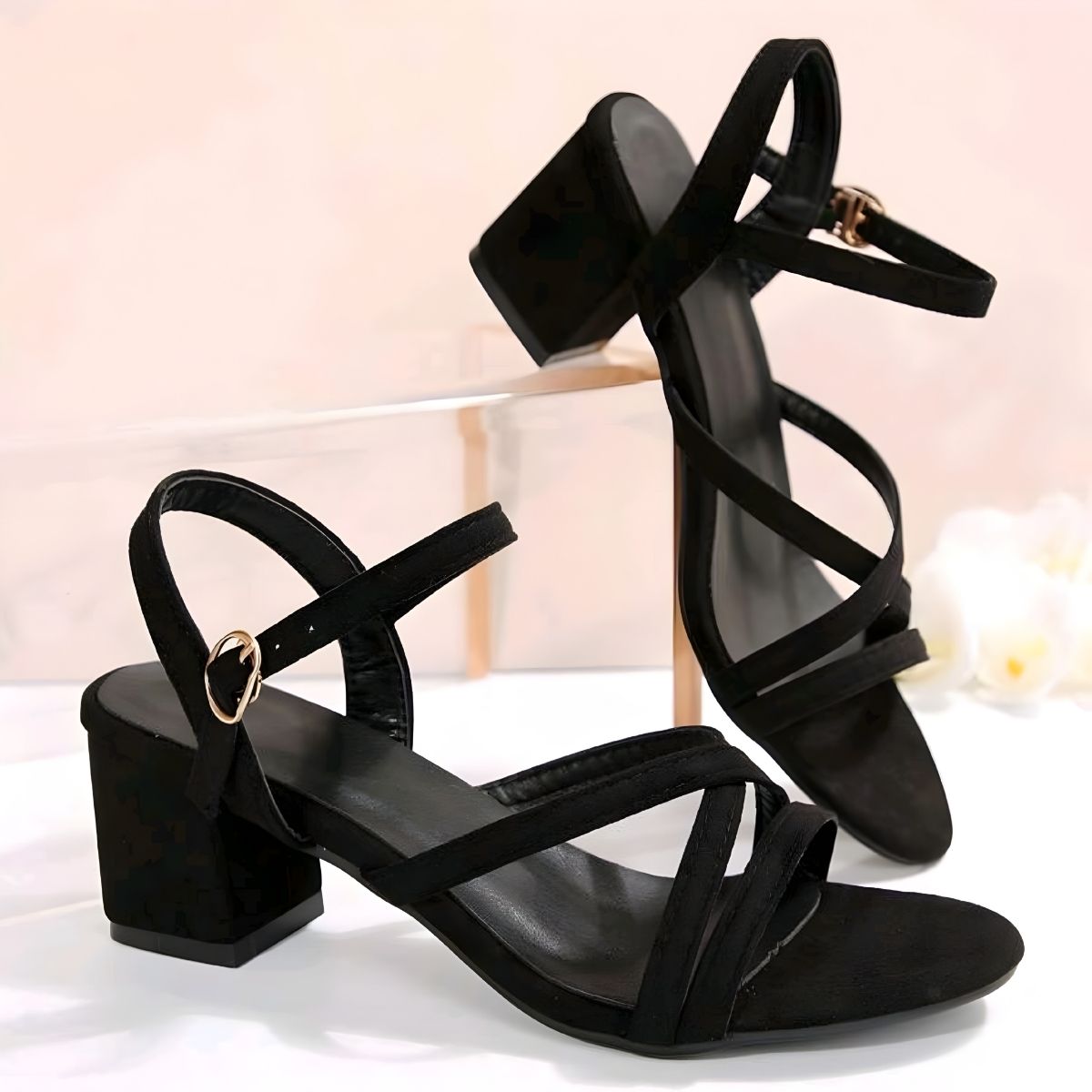 Elegant Black Block Heel Sandals for Women - Stylish & Comfortable