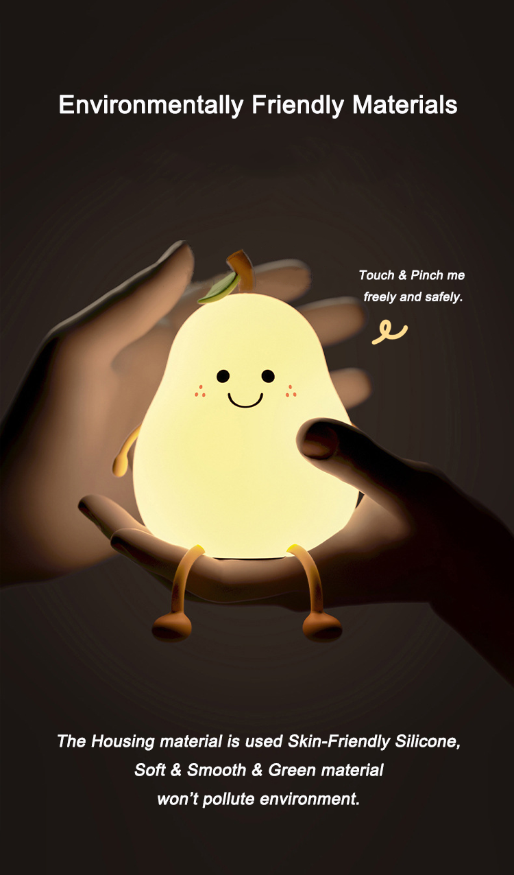 Silicone Cute Cartoon Pear Shaped Pat Light Bedroom Lamp Soft Rechargeable Night Light