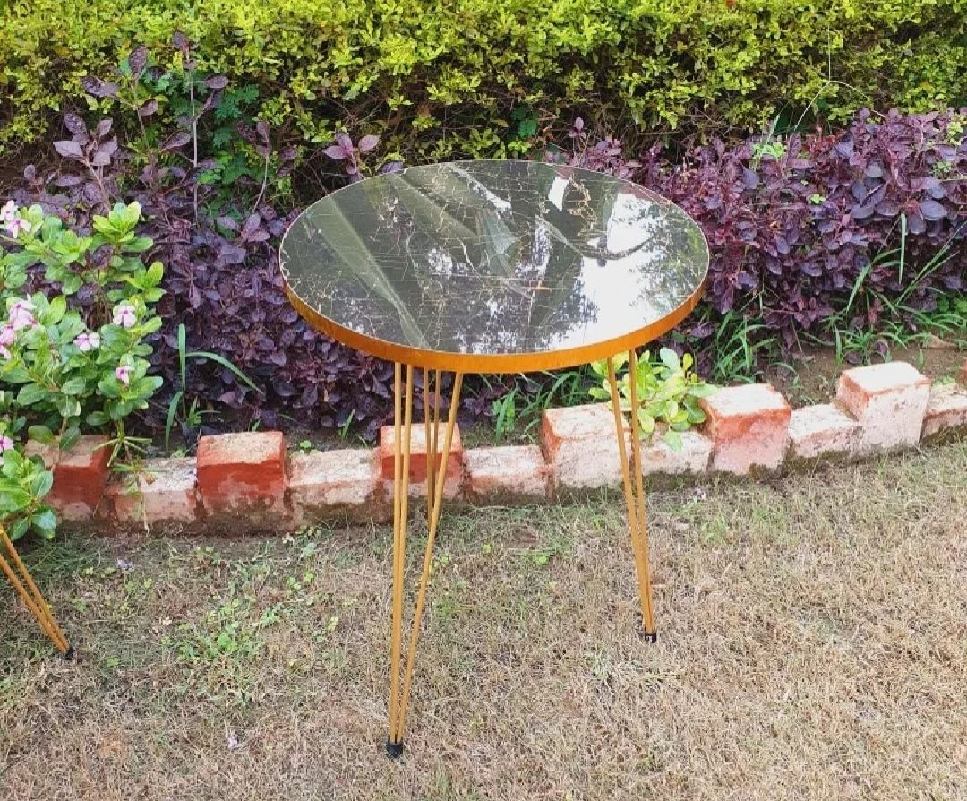 1 PCS - SET OF THREE PCS ROUND MARBLE COFFEE TABLE HIGH GLOSS NESTING- ROUND STACKING COFFEE SIDE TABLES WITH THREE STYLISH METAL LEGS FOR HOME & OFFICE.