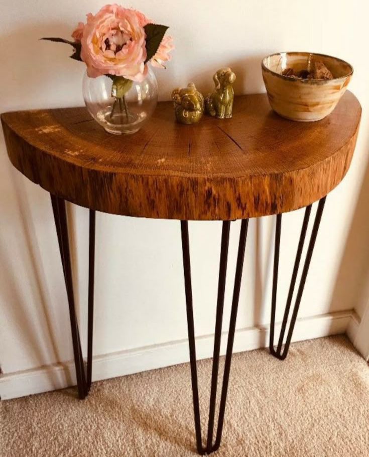 Live edge Coffee Table - Rustic Nesting Coffee Table - Mid Century Wood Slab Coffee Table with Hairpin legs - Retro Accent Center Table for living Room - Old Elm End Wooden Coffee/Side Table for Sofa -  Handmade Round Coffee Table