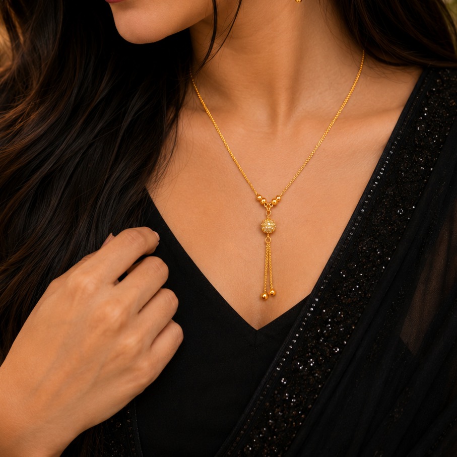 Golden Chain & Ball Shape Locket Necklace for Girls & Women
