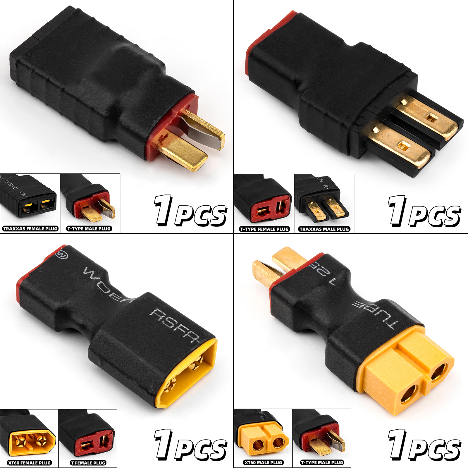 RCXAZ Battery Adapter Plug XT60 TAMIYA TRAXXAS T-TYPE Adapter DIY For RC Car Ship Helicopter Quadcopter LiPo Battery Connector