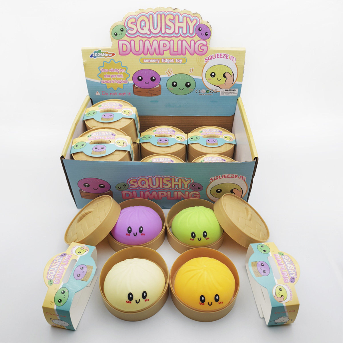 Cute Cartoon Bun Squishy Toy With Mini Bamboo Steamer Box Slow Rising Dumpling Squishies Multicolor  Squeeze Toy
