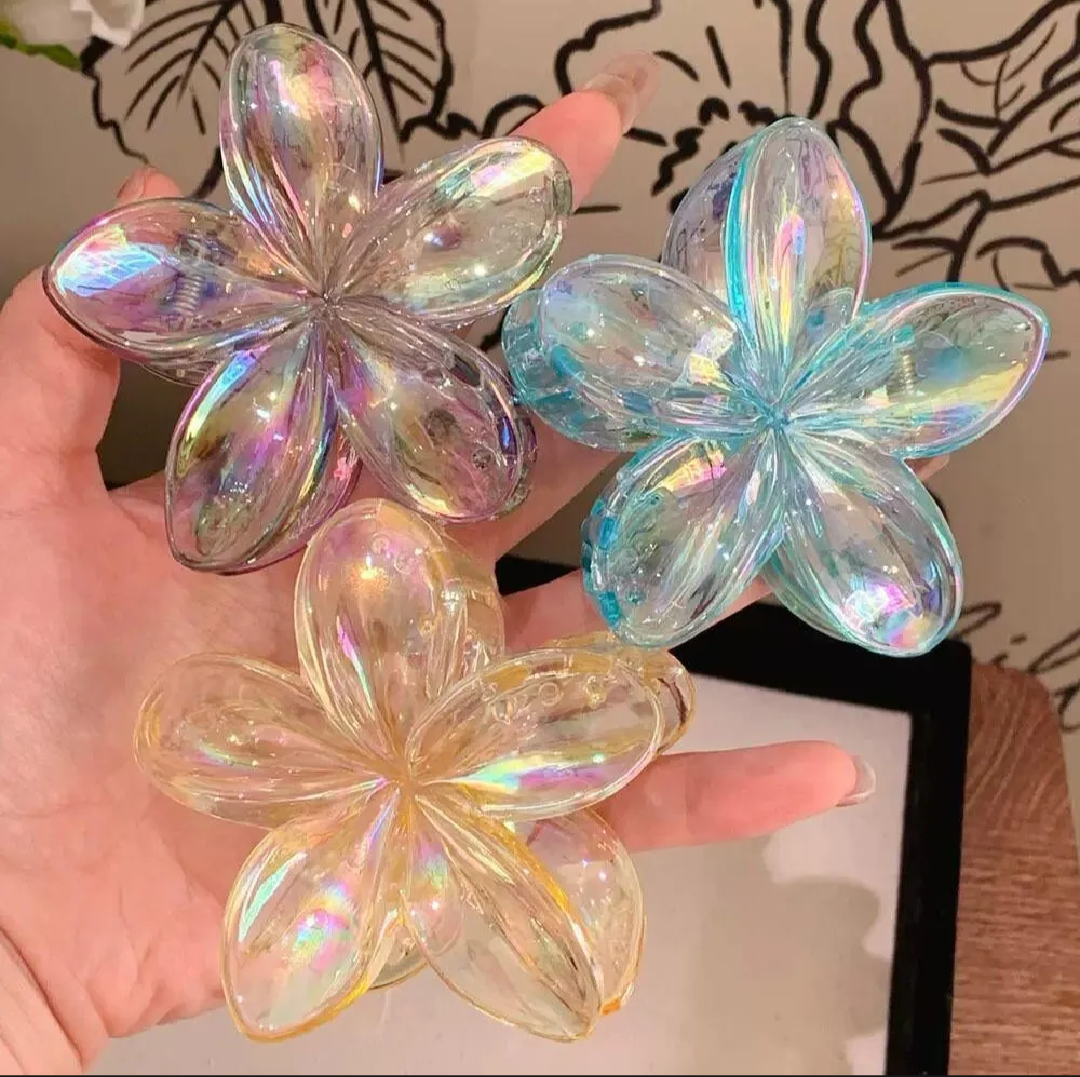 Pack of 4 Shiny Flower Claw Clips  Korean Style Hair Clutchers Strong Grip Small Hair Clips for Girls & Women Cute Floral Hair Accessories