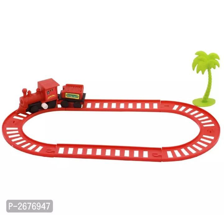 Mini Train Play Set For Kids - 1 Locomotive, 6 Track, 1 Boxcar  & 1 Tree