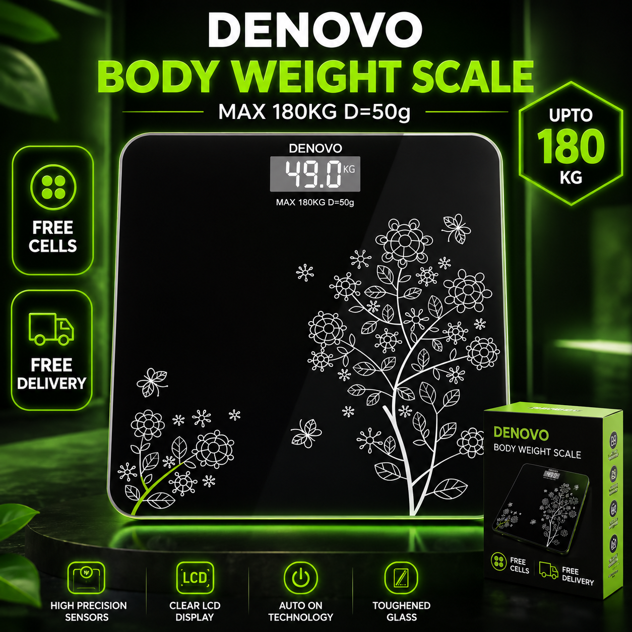 Tempered Glass Electronic Digital Body Weight Scale, Bathroom Scale 180 KG with LCD Display Weight Machine