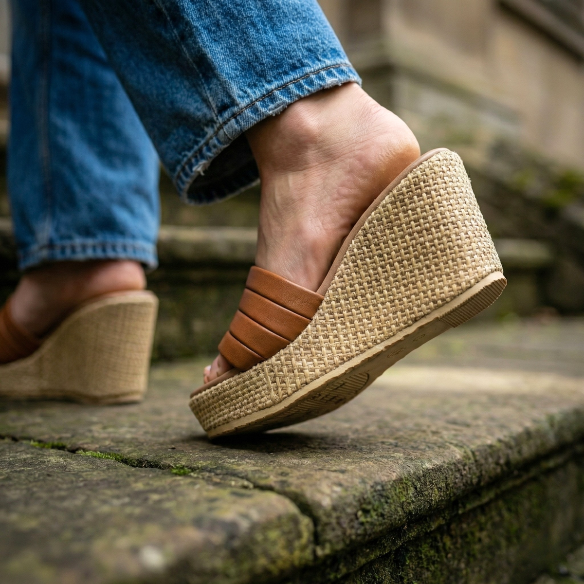 Sole & leather wedges sandals for women MS729