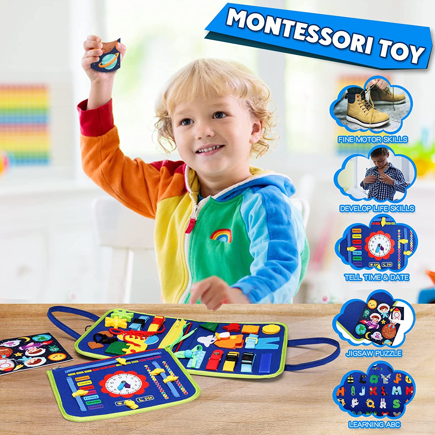 Montessori Busy Board Educational Activity Developing Sensory Board Skills Travel Toy