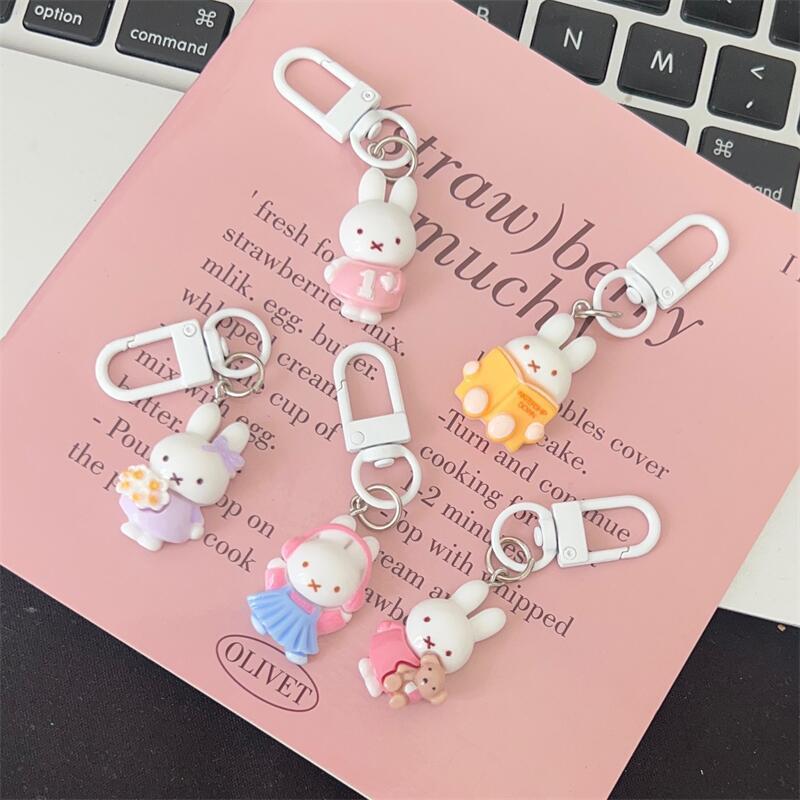 5pcs Miffy keychain creative high-value animation cartoon doll doll shape girl heart student diy schoolbag pendant decoration