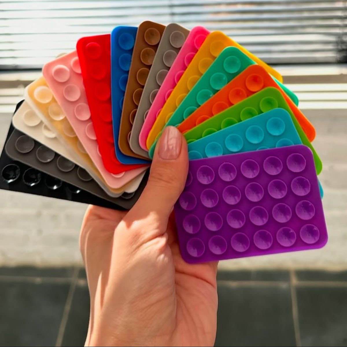 Silicon Suction Pad Phone Holder Self-Adhesive Rubber Suction Mobile Holder Silicone Suction Phone Case - Suction Cup Phone Holder | Sticky Phone Grip Mount With 24 Suction Cups | Anti-Slip Suction Phone Case Mount For Shower mirror Silicone Mobile Stand price in Pakistan