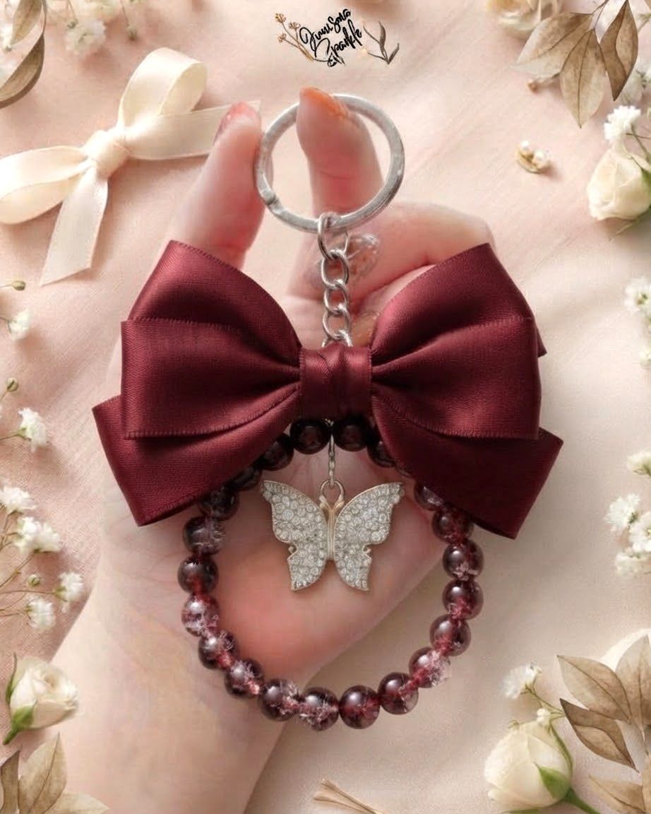 Bow keychain for Girls and women | Bow Pearl Keyring for Car Keys, Bag Charm for Purse & Handbag, Stylish Key Chain Accessory,Beaded Key Holder for Backpack,Aesthetic Key Chain for Wallet,Fashion Gift Keychain for girls | Cute Pink Bow Keychain for Girls