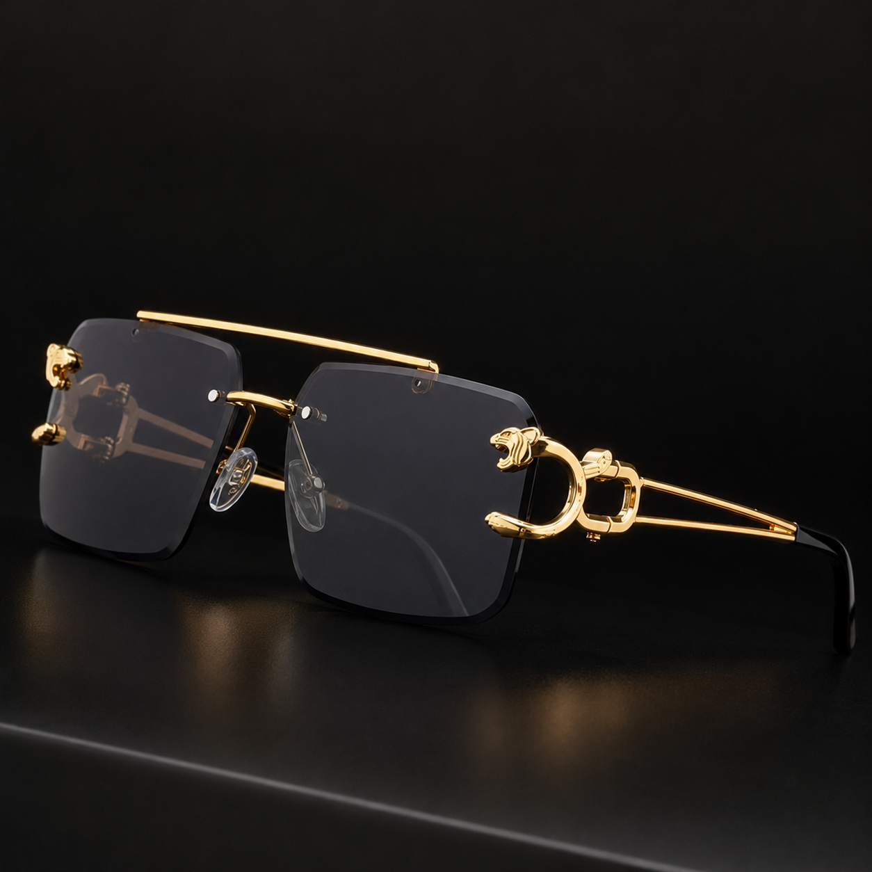 Fashion Leopard Rimless Sunglasses Double Bridges Gradient Ocean Film Shades UV400