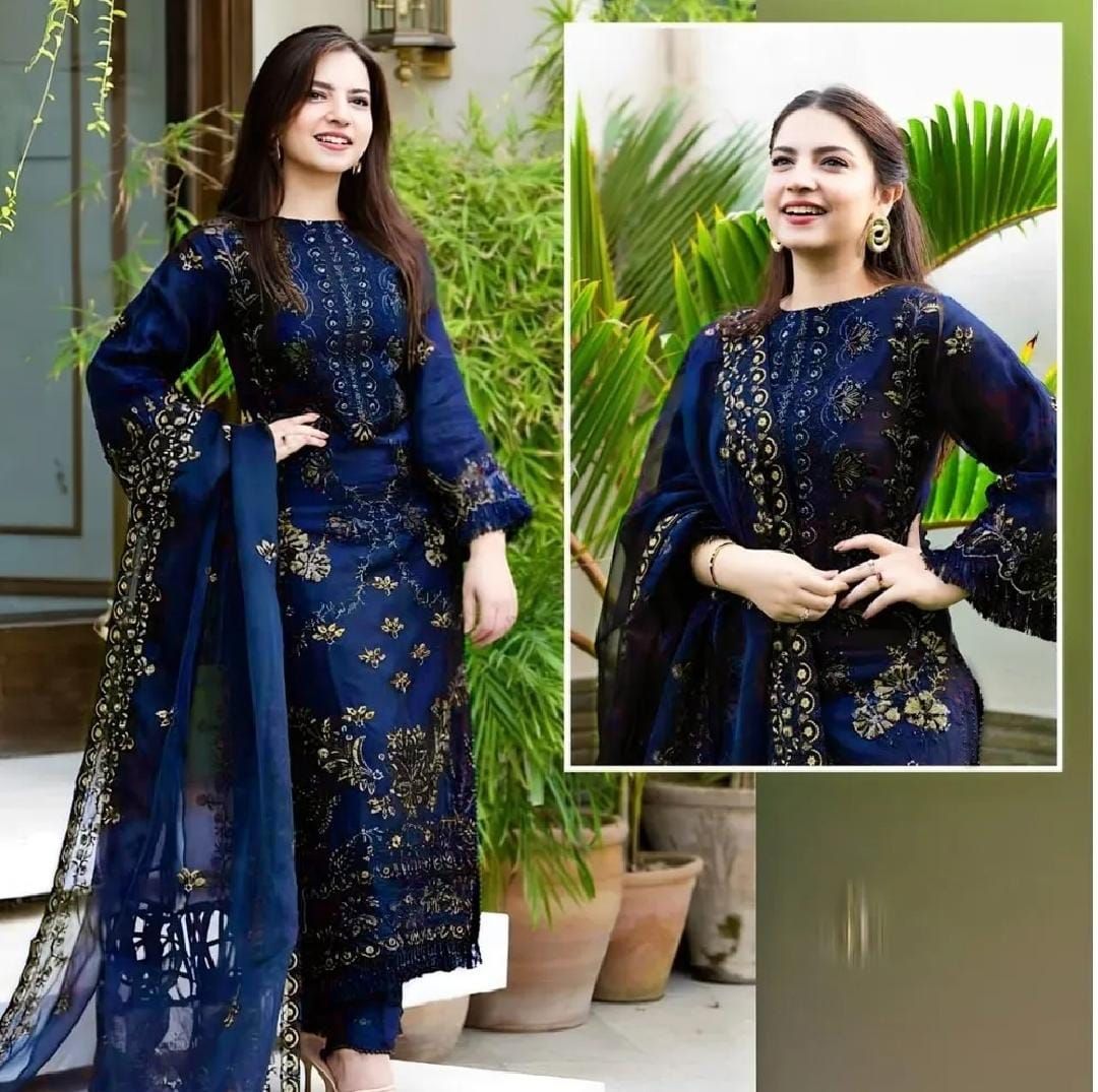 3Pc Embroidered Unstitched Chiffon Suit For Women All Season Crinkle Chiffon Fabric Party Wear Formal Style Multiple Color
