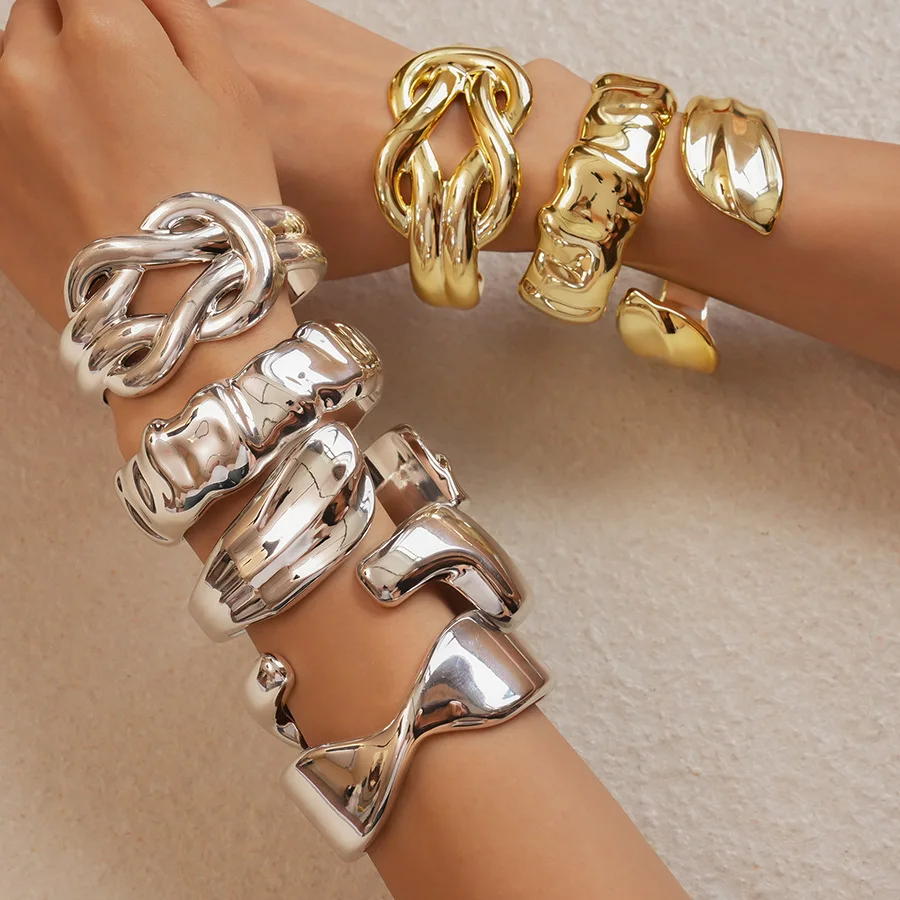 Gold Color Acrylic Open Bracelets Cuff Bangles for Women Men Punk Geometric Irregular Wide Chunky Bracelet Hand Jewelry F
