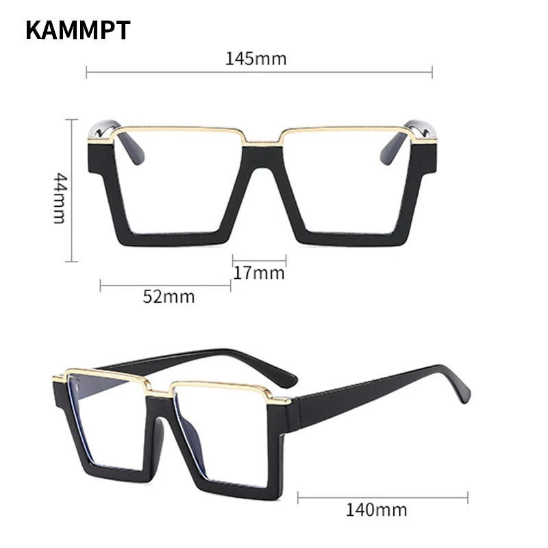 KAMMPT Oversized Square Glasses New Women Stylish Semi Metal Rim Eyeglasses Trendy Vintage Design Blue Light Blocking Eyewear