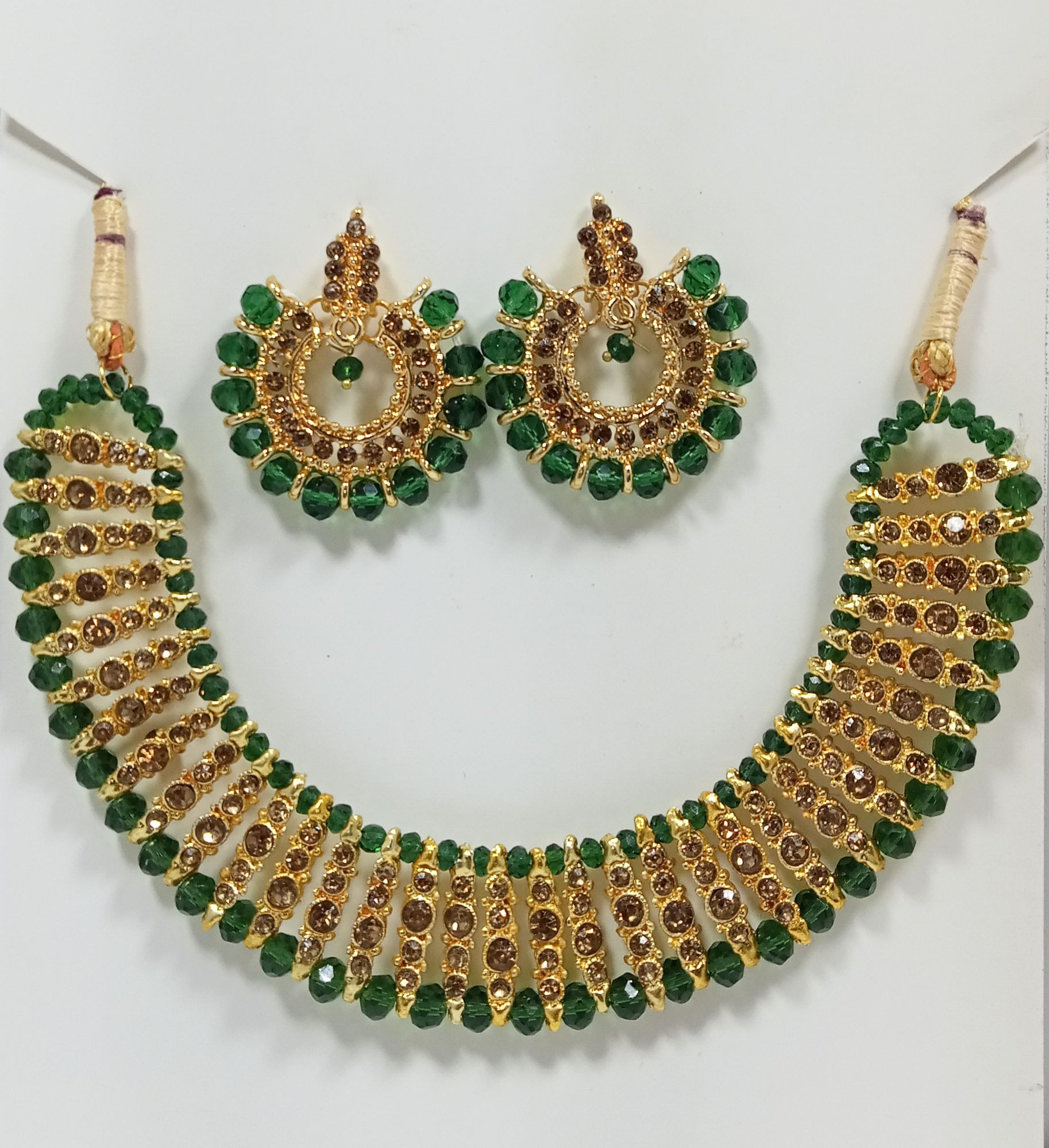 Black colour artificial jewellery set of round crystal earrings and chowker neckless high quality jewellery set in low price for women girls and bridals for weddings and Eid party low weight and heavy look