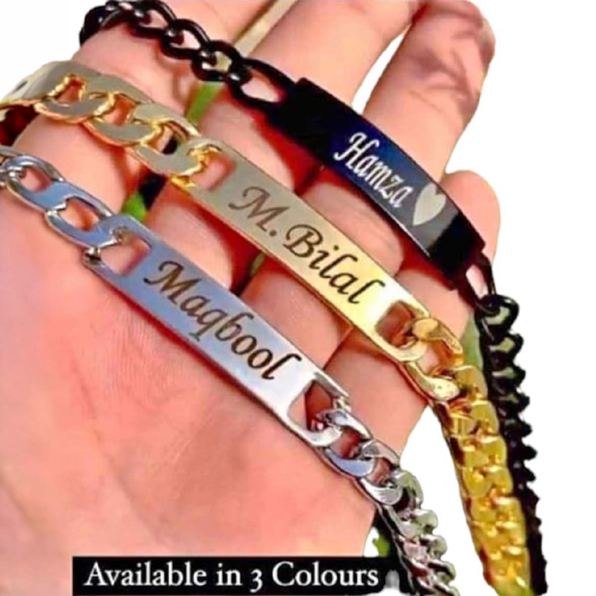 Customized Name Bracelet for Adults  Premium Quality Chain with Name Engraving Available in 3 Colors & Gift Box