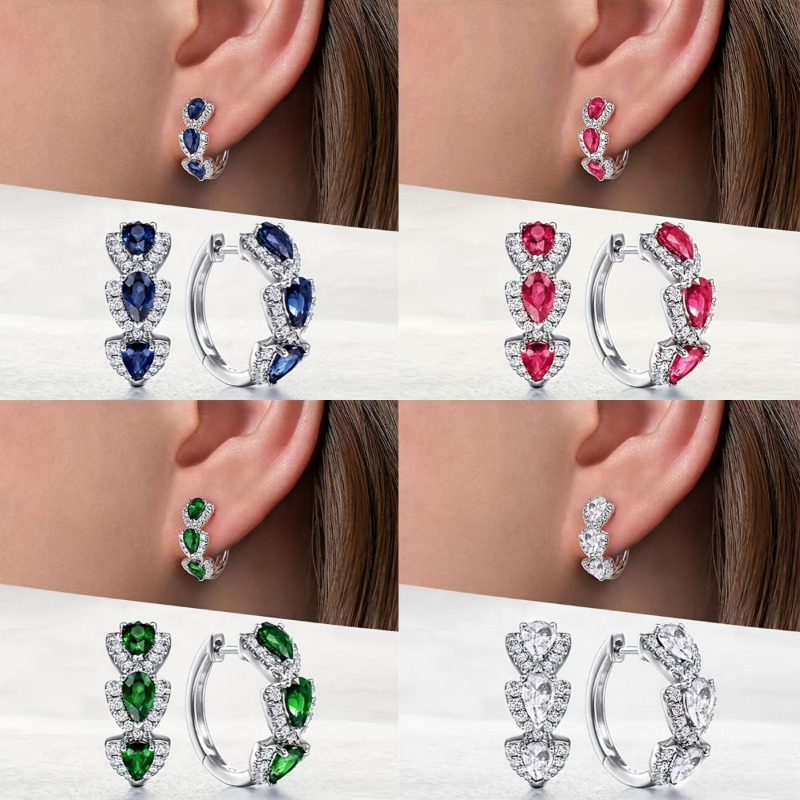 A Girl 1Pair Droplet Shiny Synthetic Gems Decor Hoop Earrings Elegant Simple Style Banquet Party Ear Ornament Female 