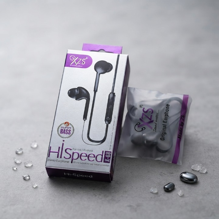 XZS Hi Speed Super Bass Handsfree 3.5mm Stereo Earphones Earbuds With Mic - Noise Isolating Heavy Bass Wired Headset For All Mobile Phones