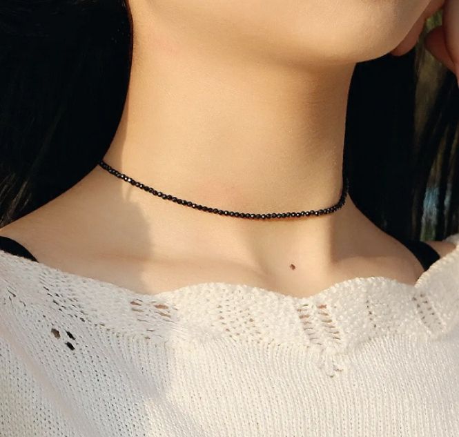 New Black Crystal Stone Choker, Black Stone Chain  Necklace, Black Crystal Choker