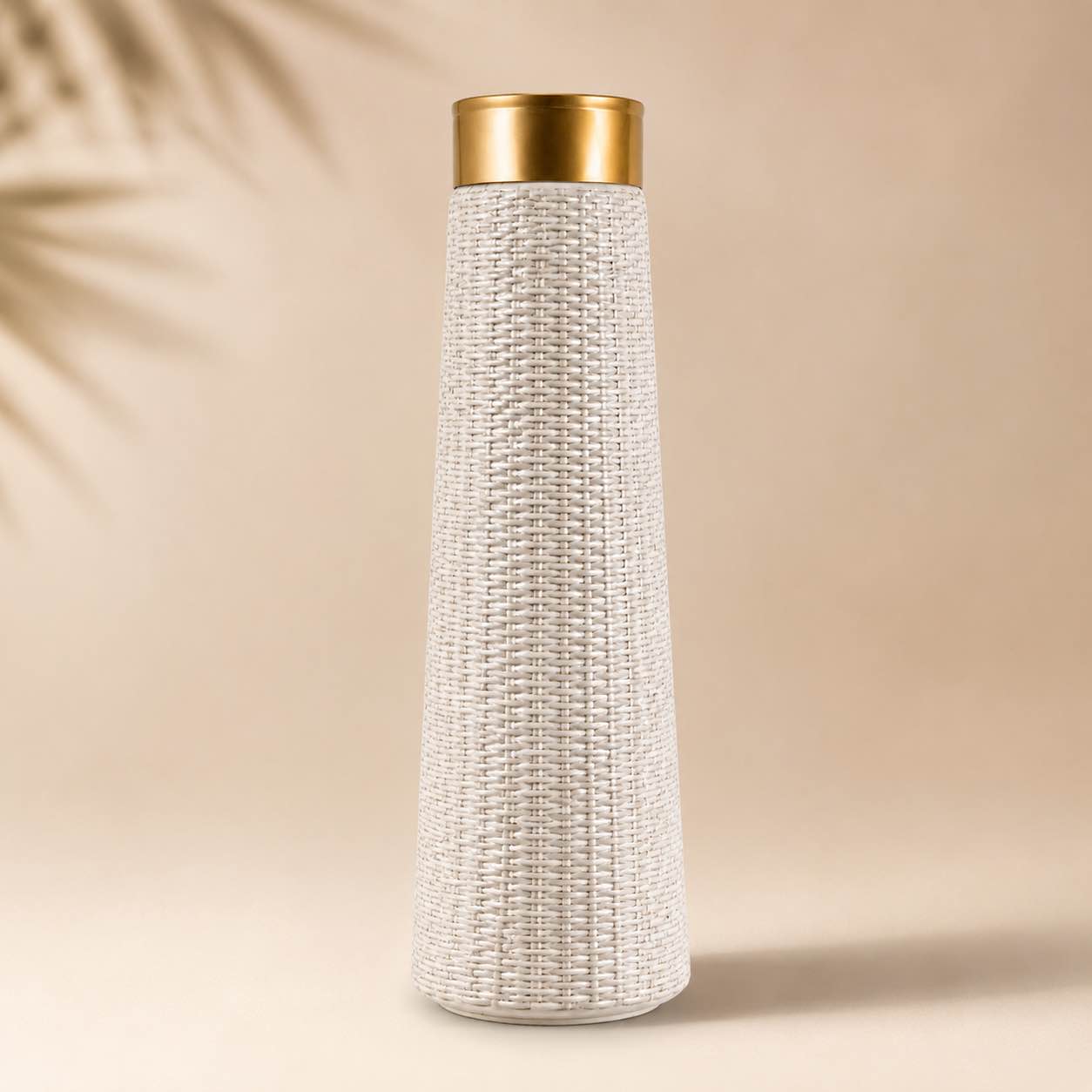 Luxury Black / White Woven Vase with Gold Rim (H=24inches , W= 6 inches)– Modern Decorative Table Accent Floor Planter