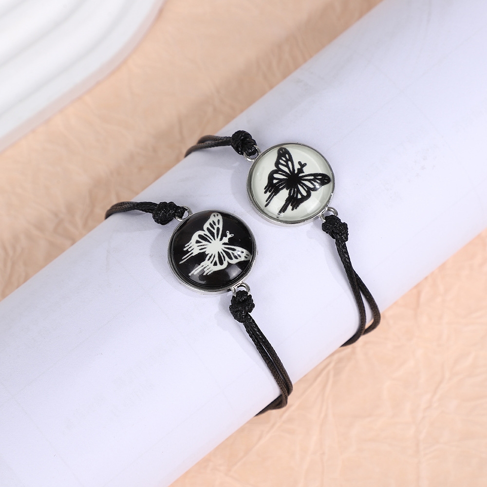 2 Pcs Glow-in-the-Dark Sun & Moon Couple Bracelet Set – Adjustable Unisex Luminous Wristbands for Couples & Friends