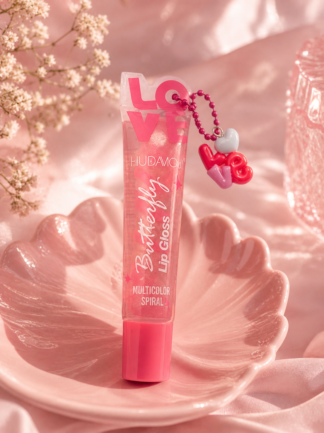 Spiral Love Multi Color Lip Gloss Set with Cute Love Keychain
