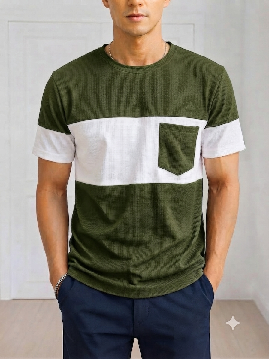 Summers Waffle Knit Round Neck Tshirts For Men - Trendy Waffle Knitted Crew Neck Tshirt For Men - Men's Tshirts - Summers T Shirts For Men