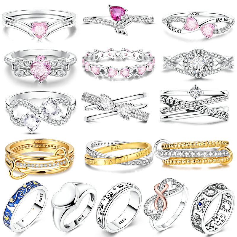Original 925 Silver Ring Sparking Infinite Love Starry Night Rings For Women Girls Jewelry Birthday Anniversary Engagement 