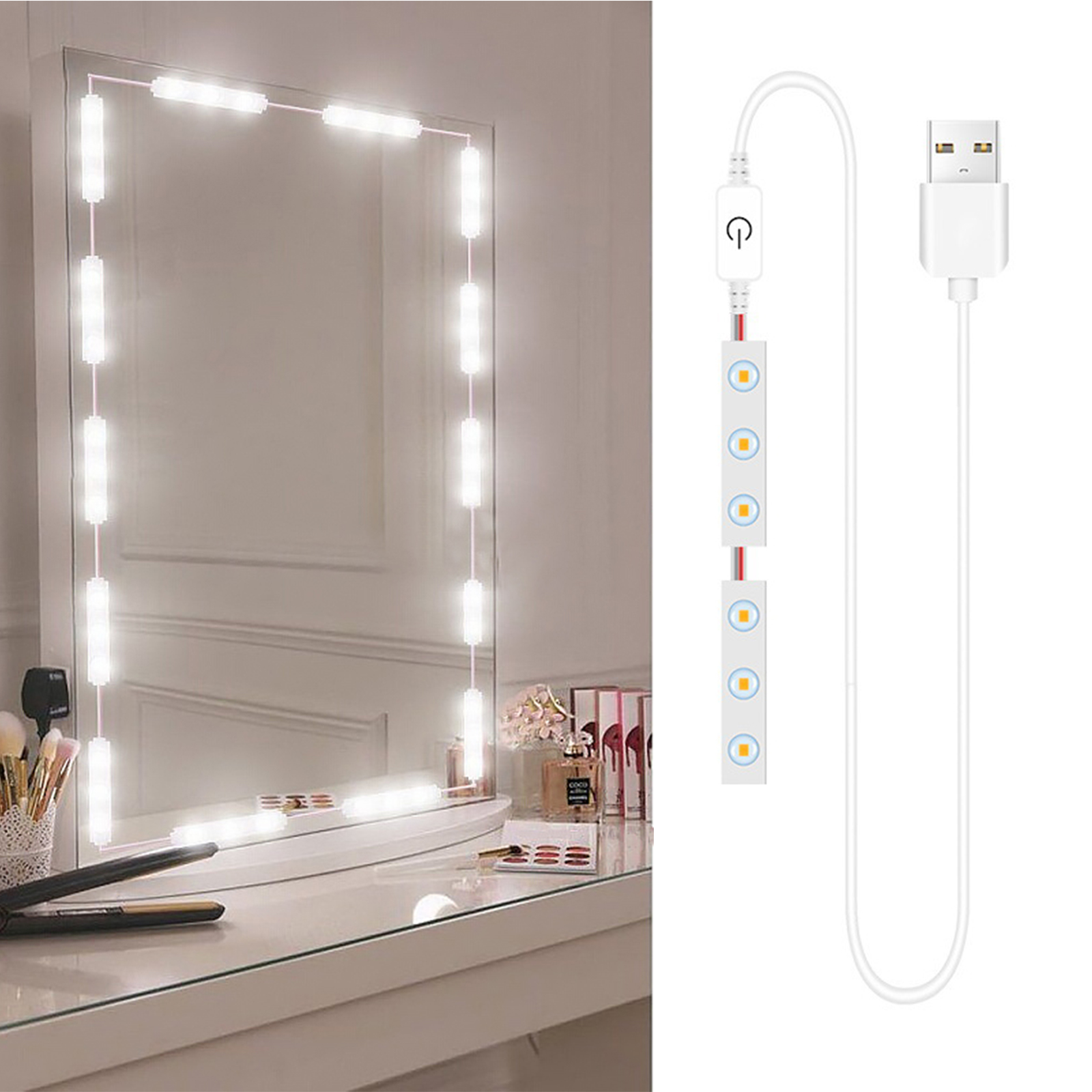Usb Led Strip Lights Dressing Mirror Makeup Mirror Lights Dimmable Touch Control Vanity Mirror Lights Bathroom Mirror Light
