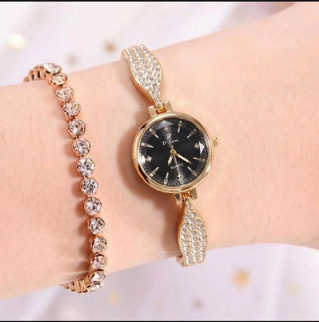 Watch for Girls and Watch for Women Luxury Diamond Ladies Watch | Fancy Crystal Rhinestone Quartz Bracelet Watches | Elegant Party Wear Chain Wristwatch | Fashion Jewelry Bling Timepiece Gift for Her | Rose Gold, Silver, Black and black dial watch