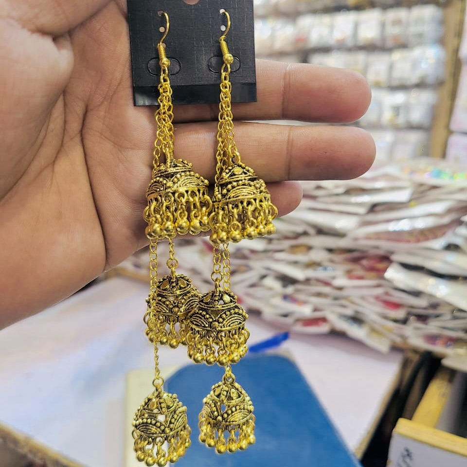 3 Step Jhumki Long Lenth Design Antique Style Earring For Girls And Women Elagant Look Trendy Fashion