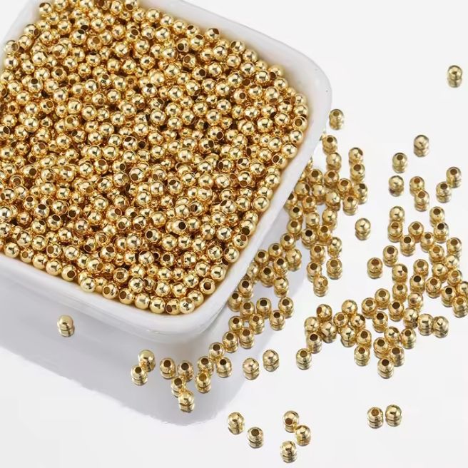 100/200/300pcs Round Brass Beads - 4mm Golden Color Spacer Beads for Necklace & Bracelet | Smooth Loose Beads for DIY Jewelry Making Accessories