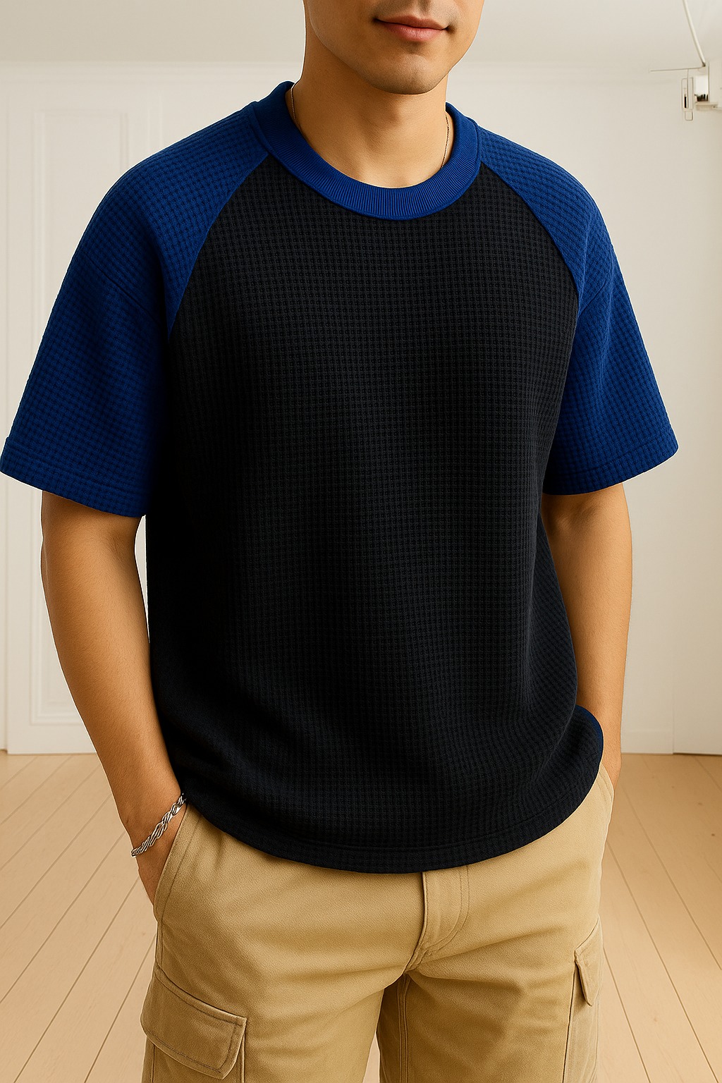 The Vintage Clothing Trendy Waffle Knit Color Block Oversized Tshirts For Men / Mens Tshirt / Oversized T Shirts For Mens