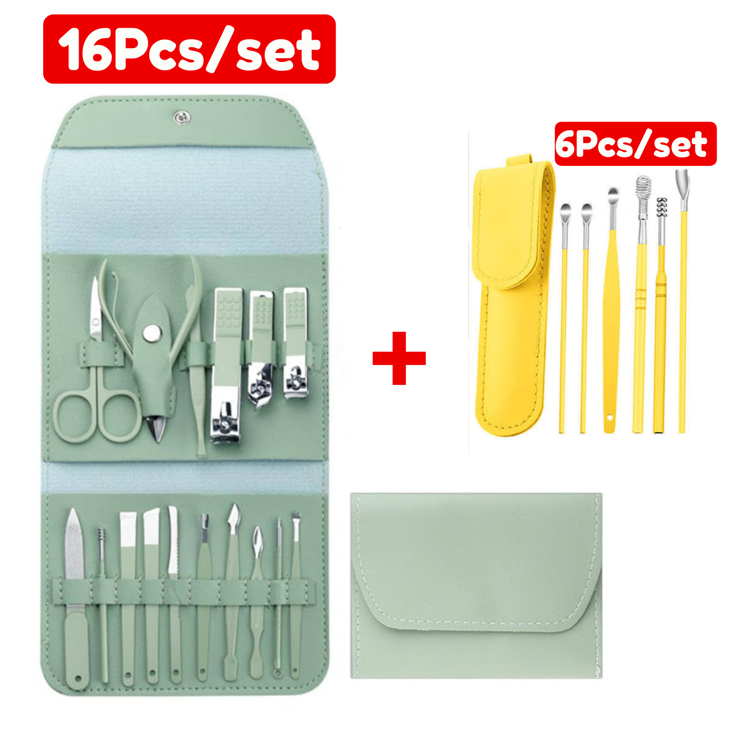 16 PCS Professional Manicure Set + 6 PCS Ear Wax Cleaning Kit | Manicure Pedicure Grooming Kit, Stainless Steel set, Nail cutter set, Nails Care, Clipper, Nails tool Set,Professional Spa kit,Nipper,16pcs set|Full Function Kit Stainless steel
