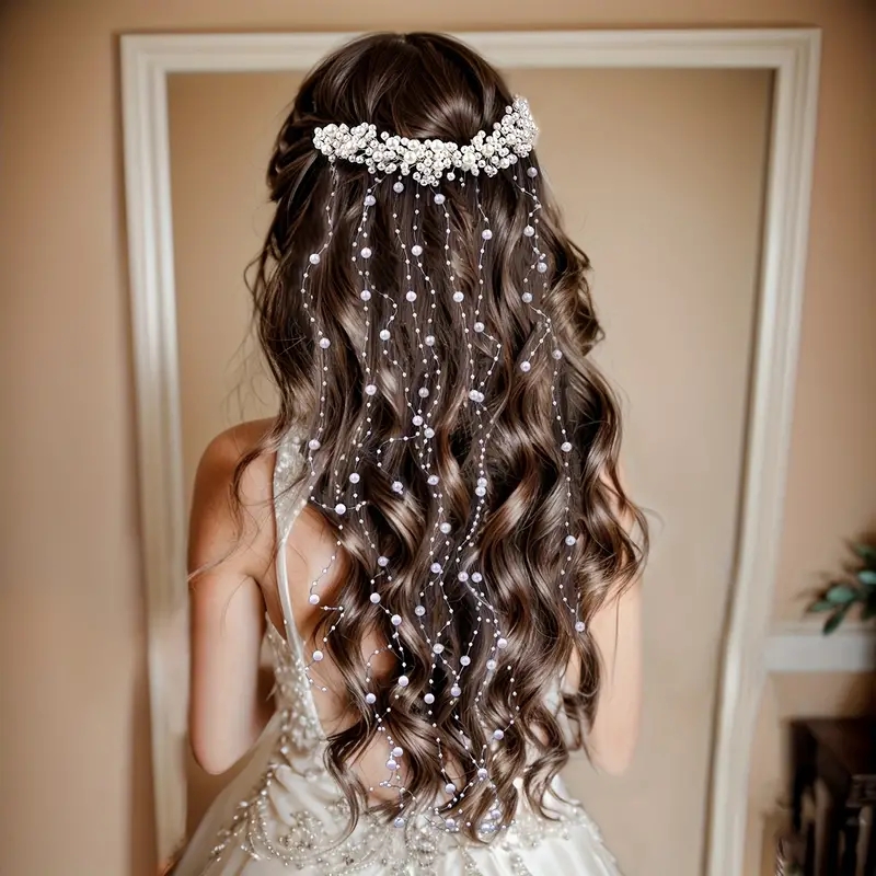 Bridal New Hair Accessories Handmade Pearl Headgear Tassel Comb Wave Headband Wreath Wedding Hair Comb Accessories