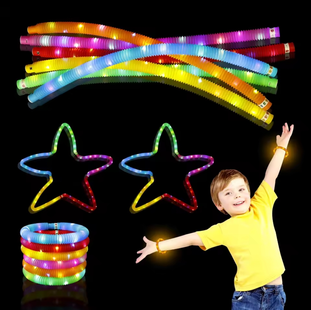 Glow Sticks Party Favors for Kids LED Light up Pop Tubes Neon Necklaces Bracelets Glow Birthday Wedding Dance Party Decor
