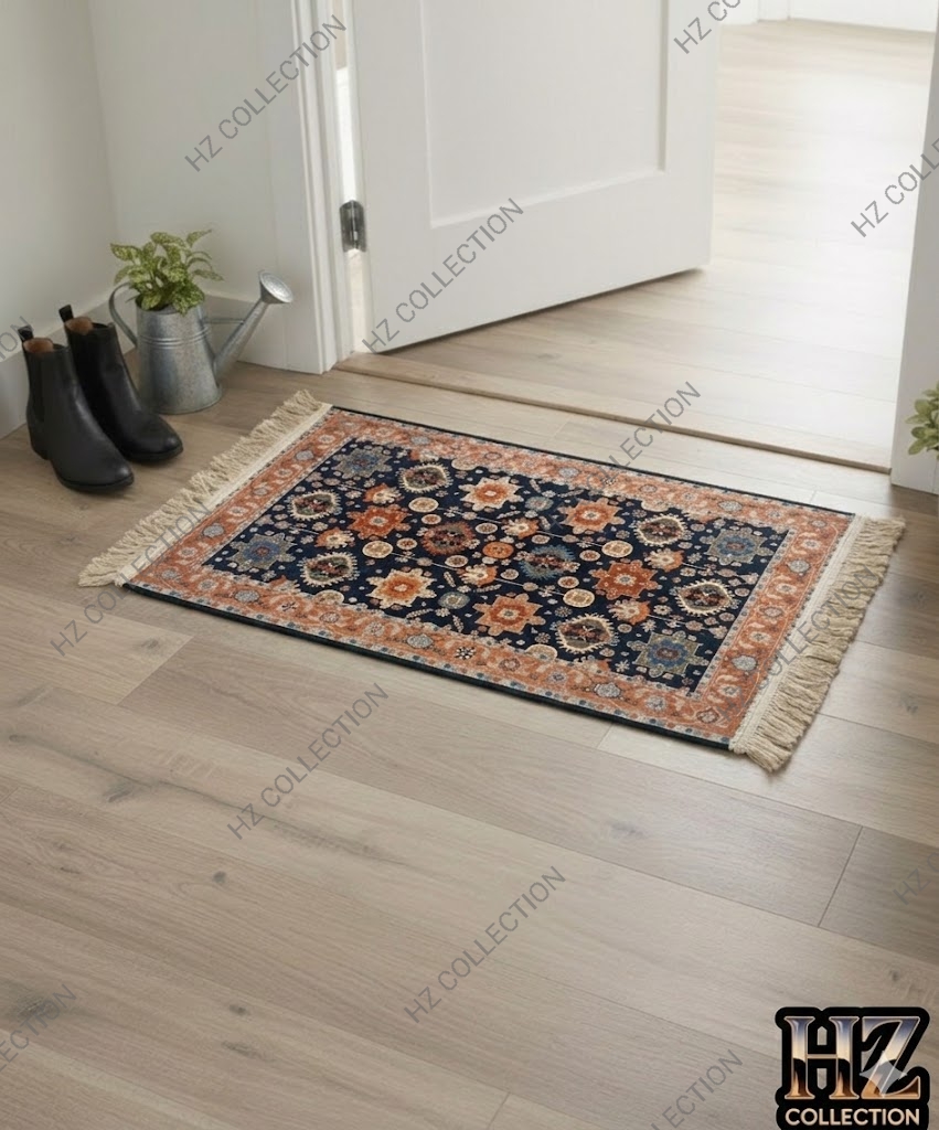 Elegant Floral/Geometric Poly-Cotton Rug - 1 Piece Traditional Design, Hand-Knotted Patterned Prayer Mat