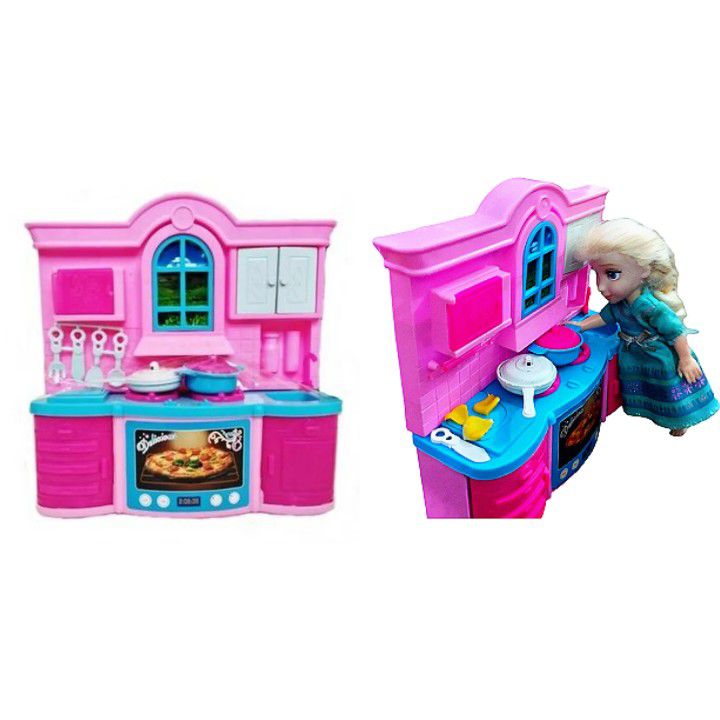 Barbie Doll Modern Kitchen Play Set with Accessories - Toys with Openable Cabinet Doors, Size 16x5x17 cm, Colorful Learning and Educational Toy for Kids, Girls, and Boys.